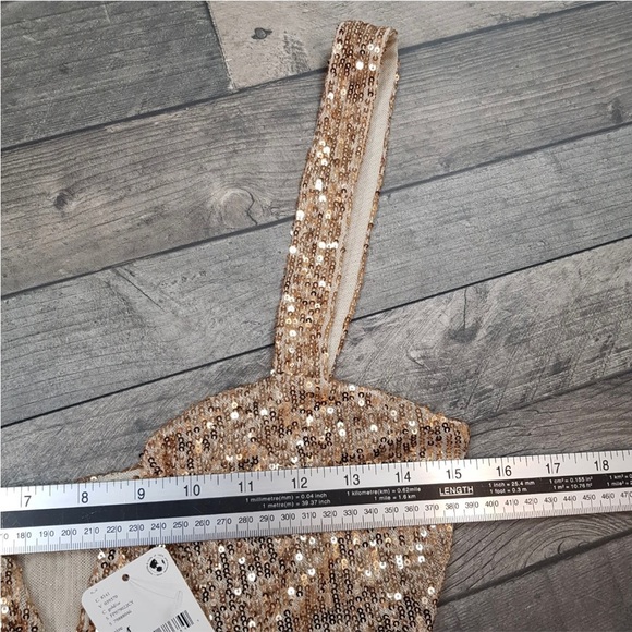 Free People Sparks Fly Corset Bodysuit Top Medium 12 14 Gold Sequin Party BNWT - Picture 9 of 12